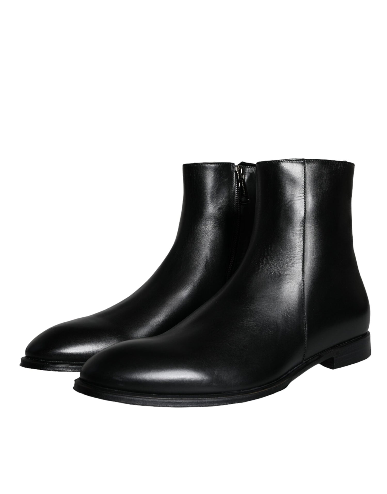 Dolce &amp; Gabbana Black Calf Leather Men Ankle Boots Shoes