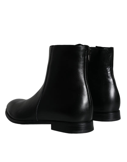 Dolce &amp; Gabbana Black Calf Leather Men Ankle Boots Shoes