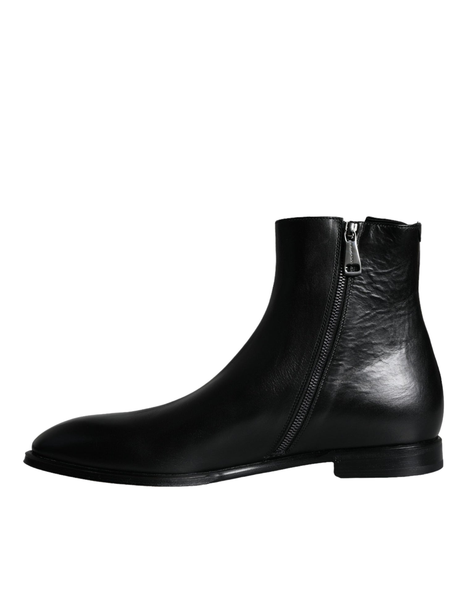 Dolce &amp; Gabbana Black Calf Leather Men Ankle Boots Shoes