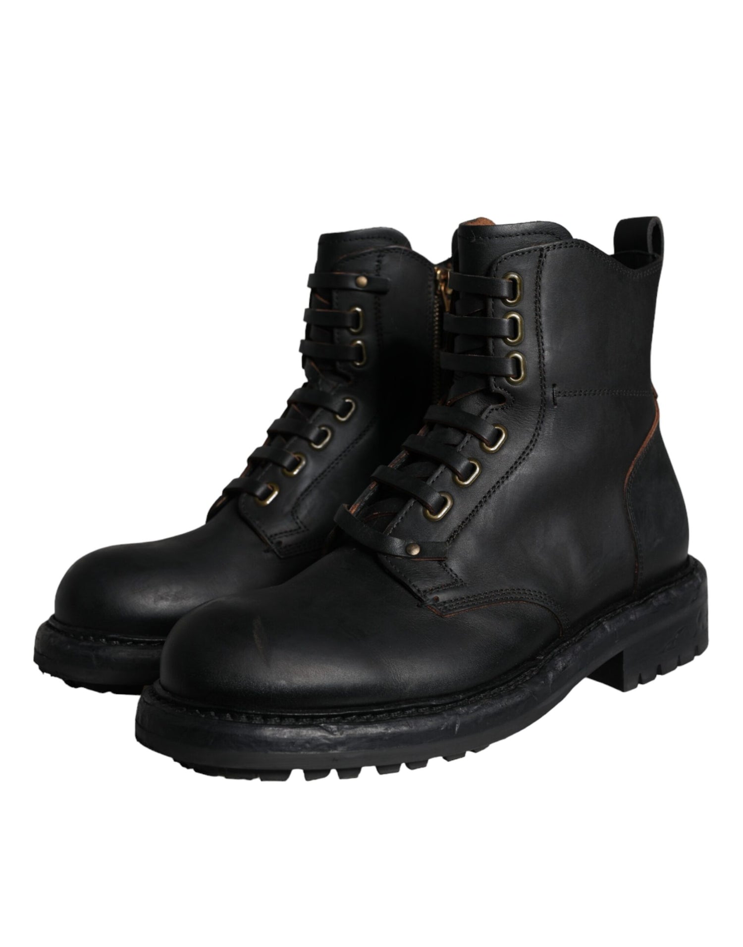 Dolce &amp; Gabbana Black Lace Up Mid Calf Boots Men Shoes