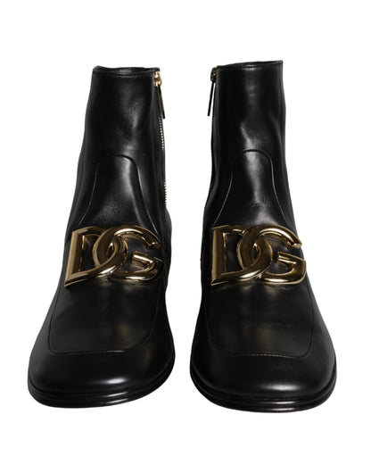 Dolce &amp; Gabbana Black Lambskin Leather Men Ankle Boots Shoes