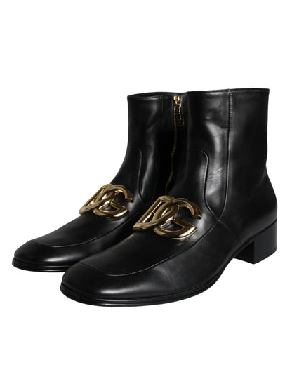 Dolce &amp; Gabbana Black Lambskin Leather Men Ankle Boots Shoes