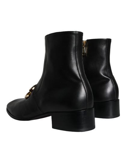 Dolce &amp; Gabbana Black Lambskin Leather Men Ankle Boots Shoes