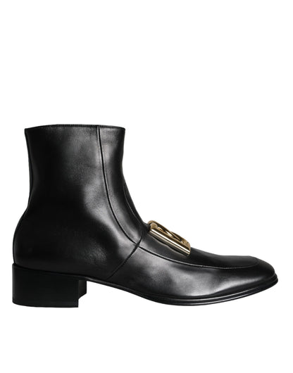 Dolce &amp; Gabbana Black Lambskin Leather Men Ankle Boots Shoes