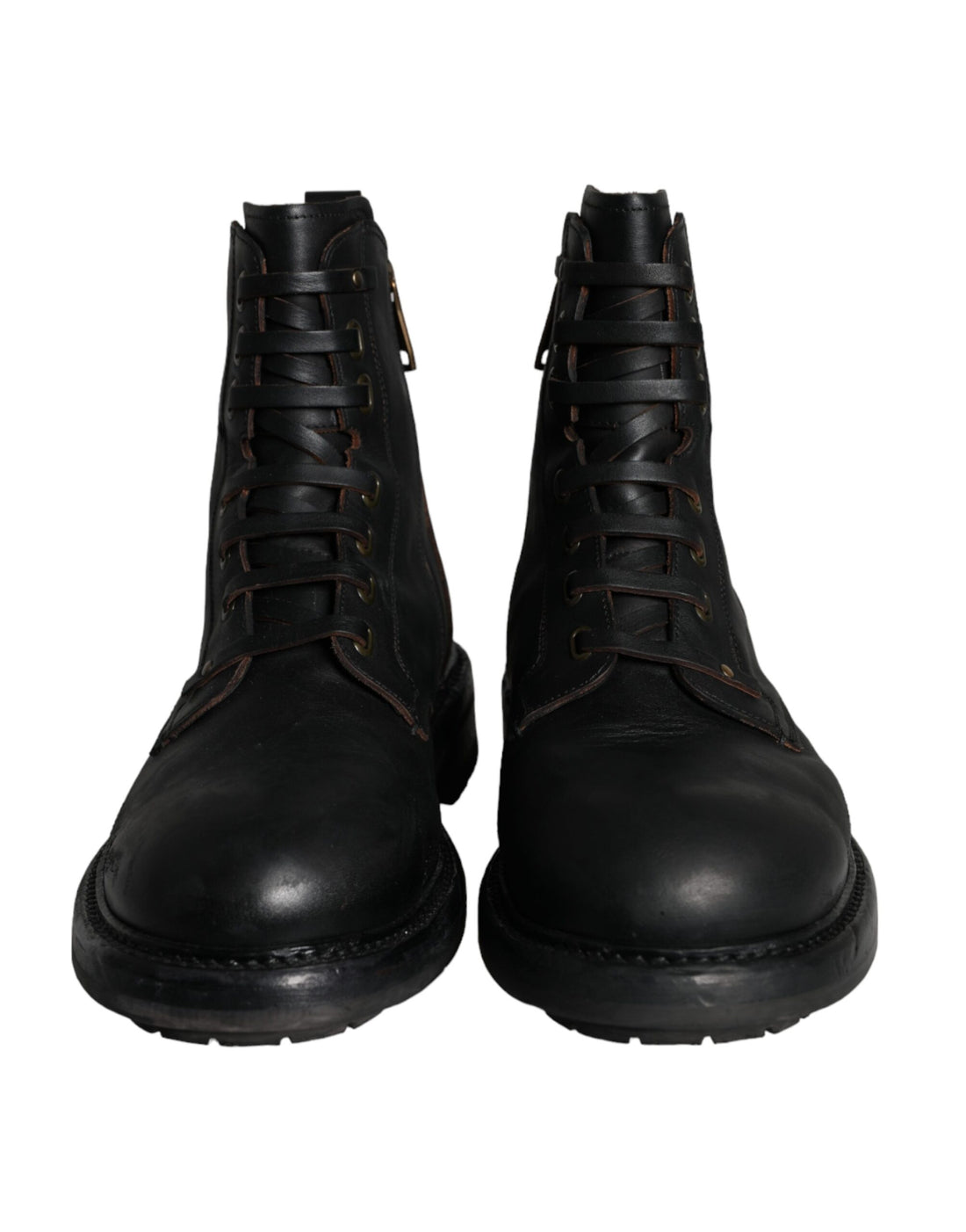 Dolce &amp; Gabbana Black Lace Up Mid Calf Boots Men Shoes