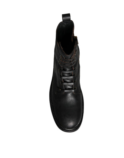 Dolce &amp; Gabbana Black Lace Up Mid Calf Boots Men Shoes