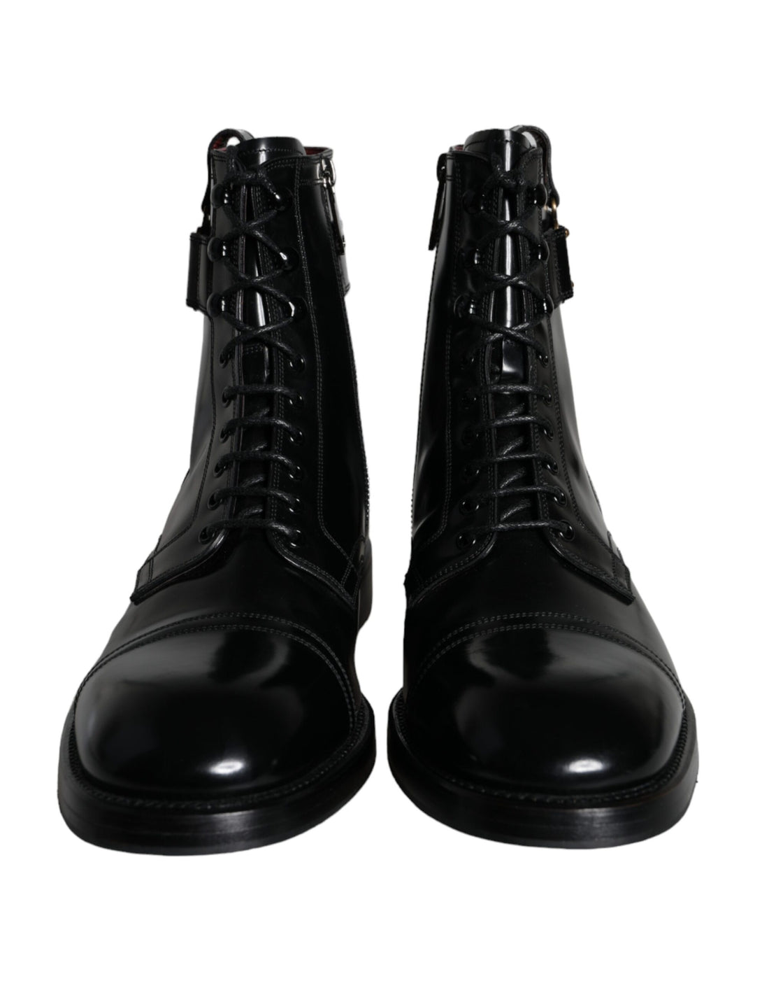 Dolce &amp; Gabbana Black Logo Lace Up Mid Calf Men Boots Shoes