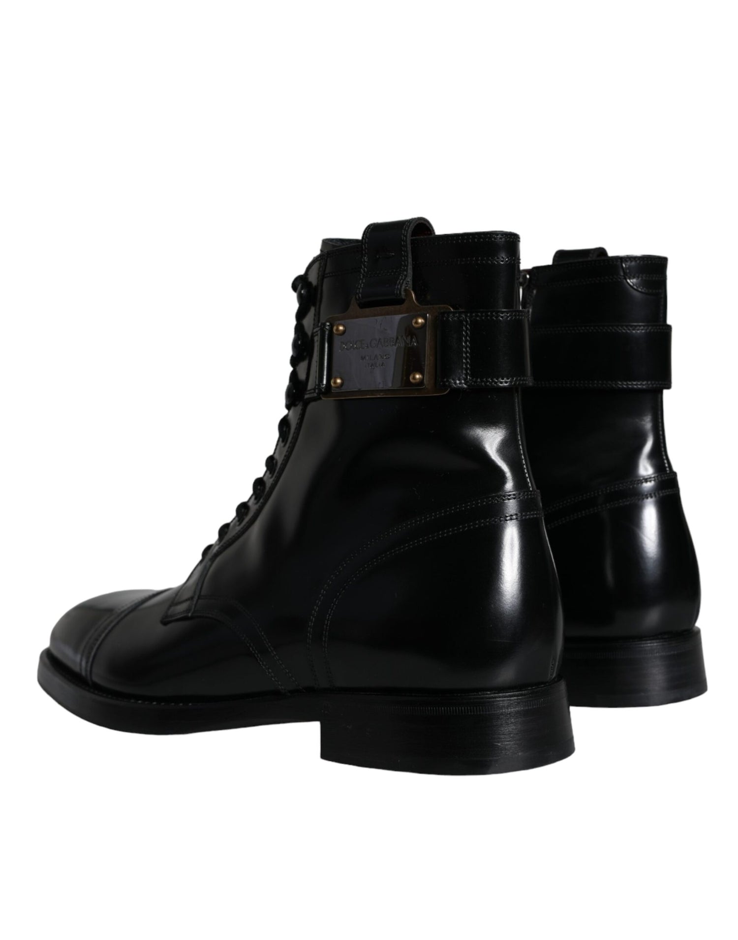 Dolce &amp; Gabbana Black Logo Lace Up Mid Calf Men Boots Shoes