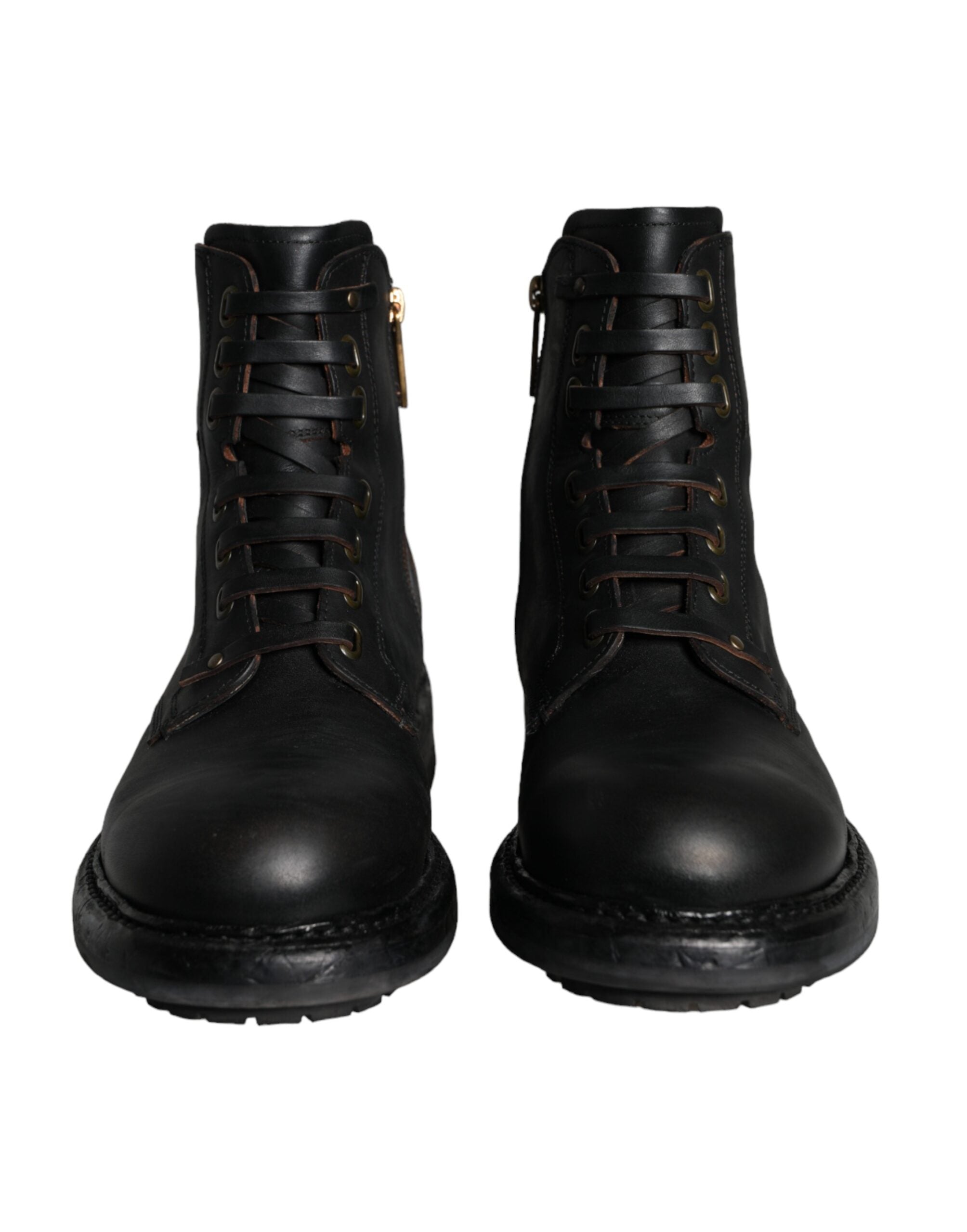 Dolce &amp; Gabbana Black Lace Up Mid Calf Boots Men Shoes