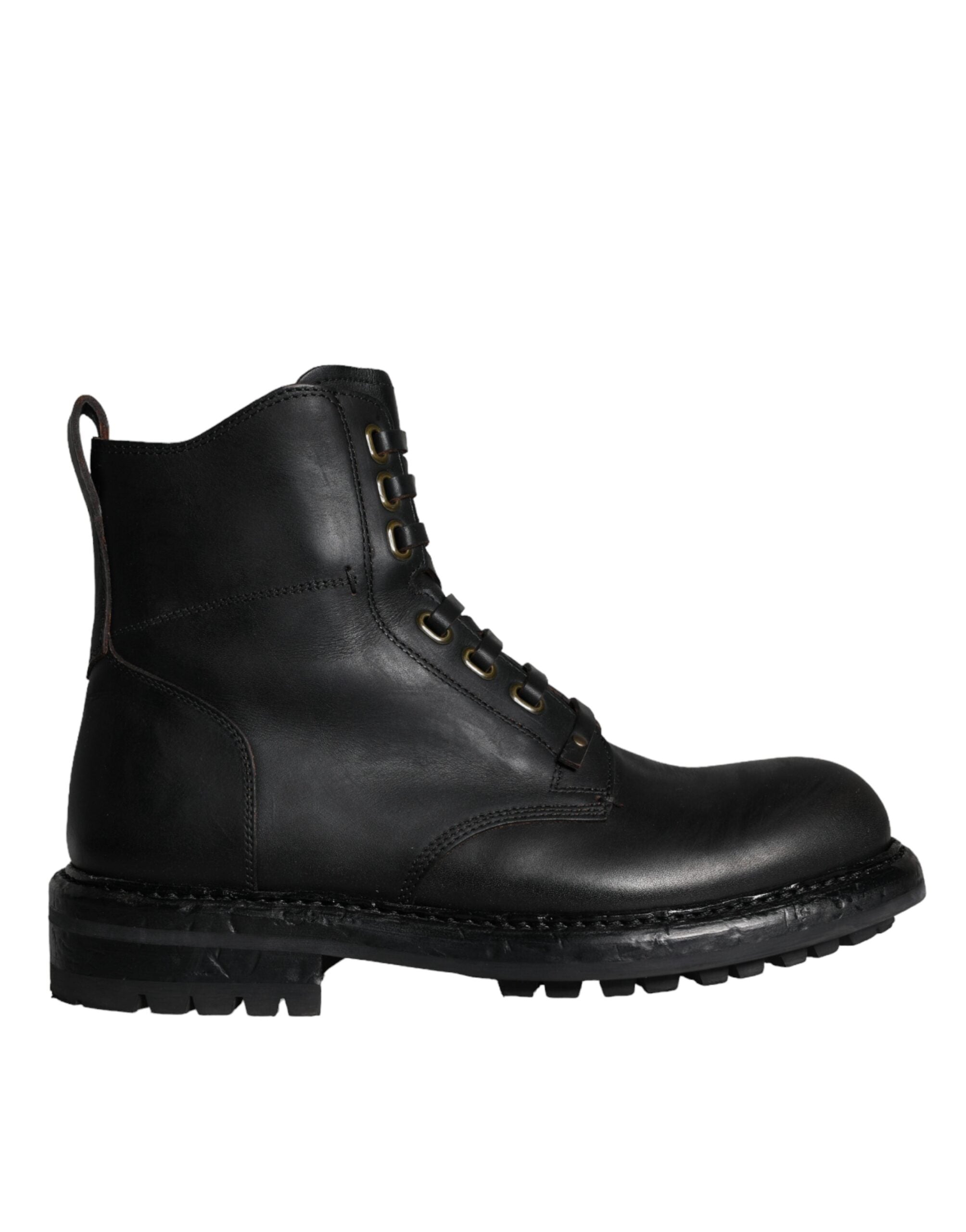 Dolce &amp; Gabbana Black Lace Up Mid Calf Boots Men Shoes