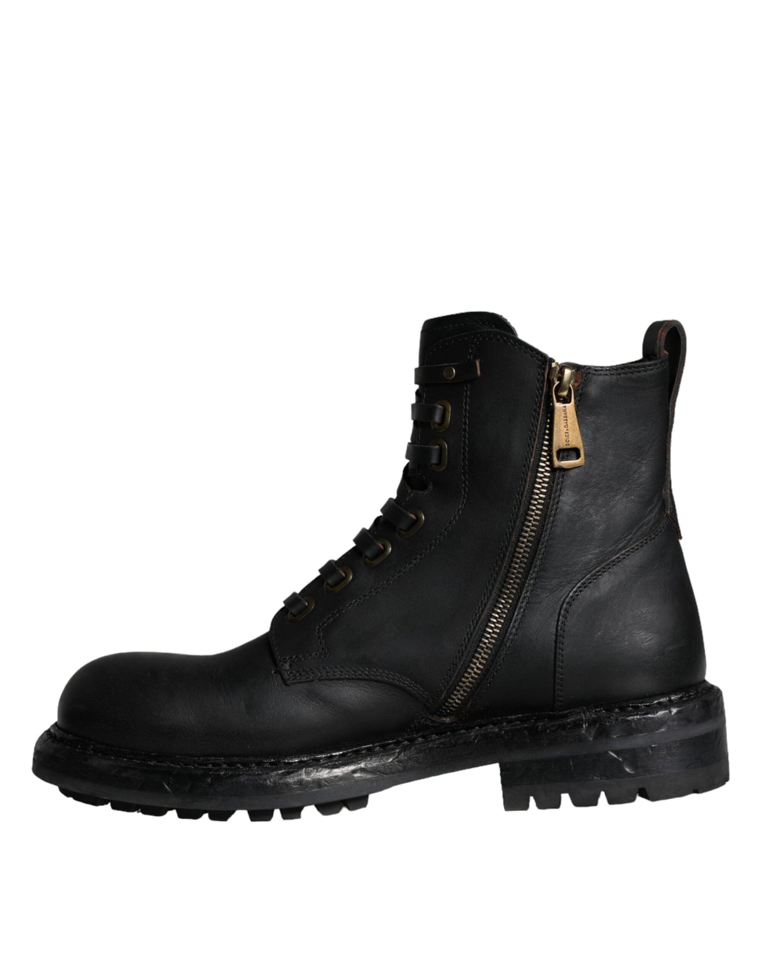 Dolce &amp; Gabbana Black Lace Up Mid Calf Boots Men Shoes