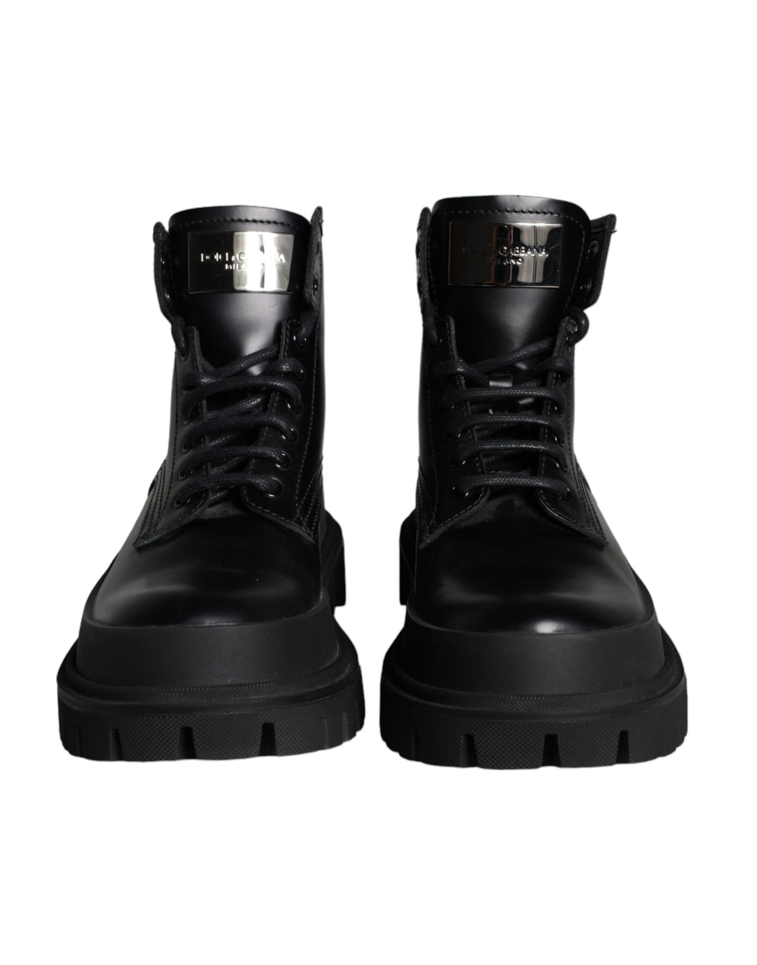 Dolce &amp; Gabbana Black Lace Up Mid Calf Boots Men Shoes