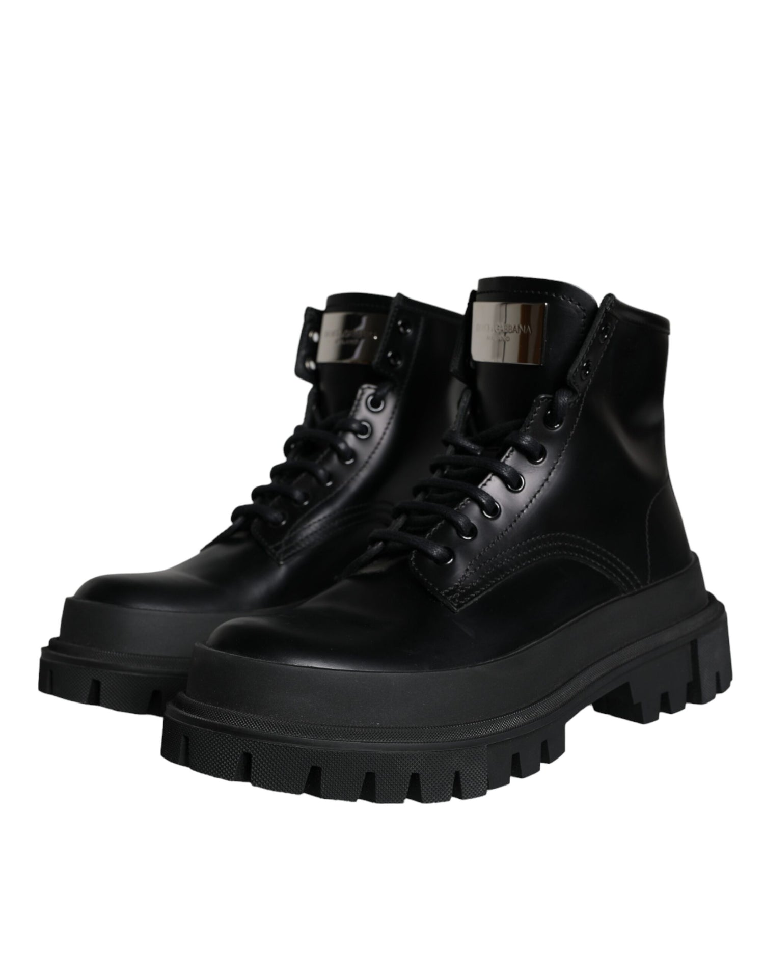 Dolce &amp; Gabbana Black Lace Up Mid Calf Boots Men Shoes