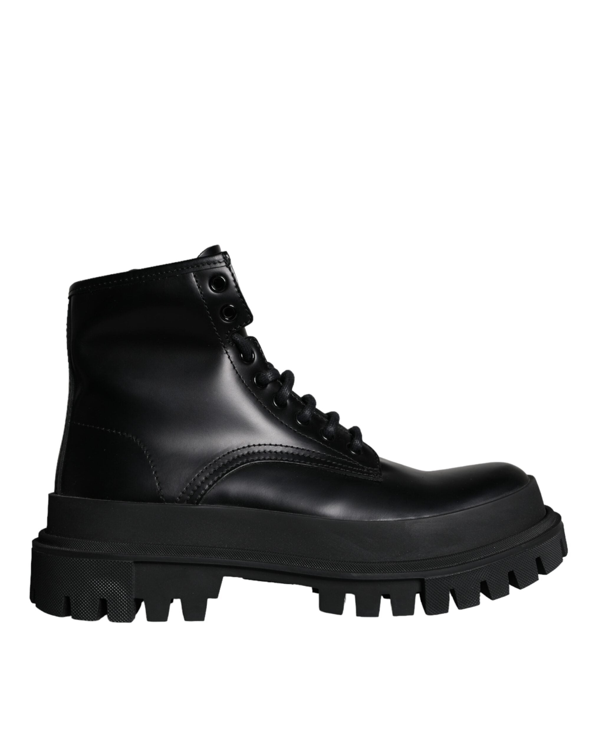 Dolce &amp; Gabbana Black Lace Up Mid Calf Boots Men Shoes