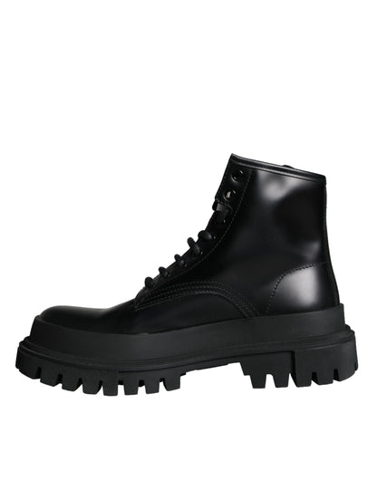 Dolce &amp; Gabbana Black Lace Up Mid Calf Boots Men Shoes