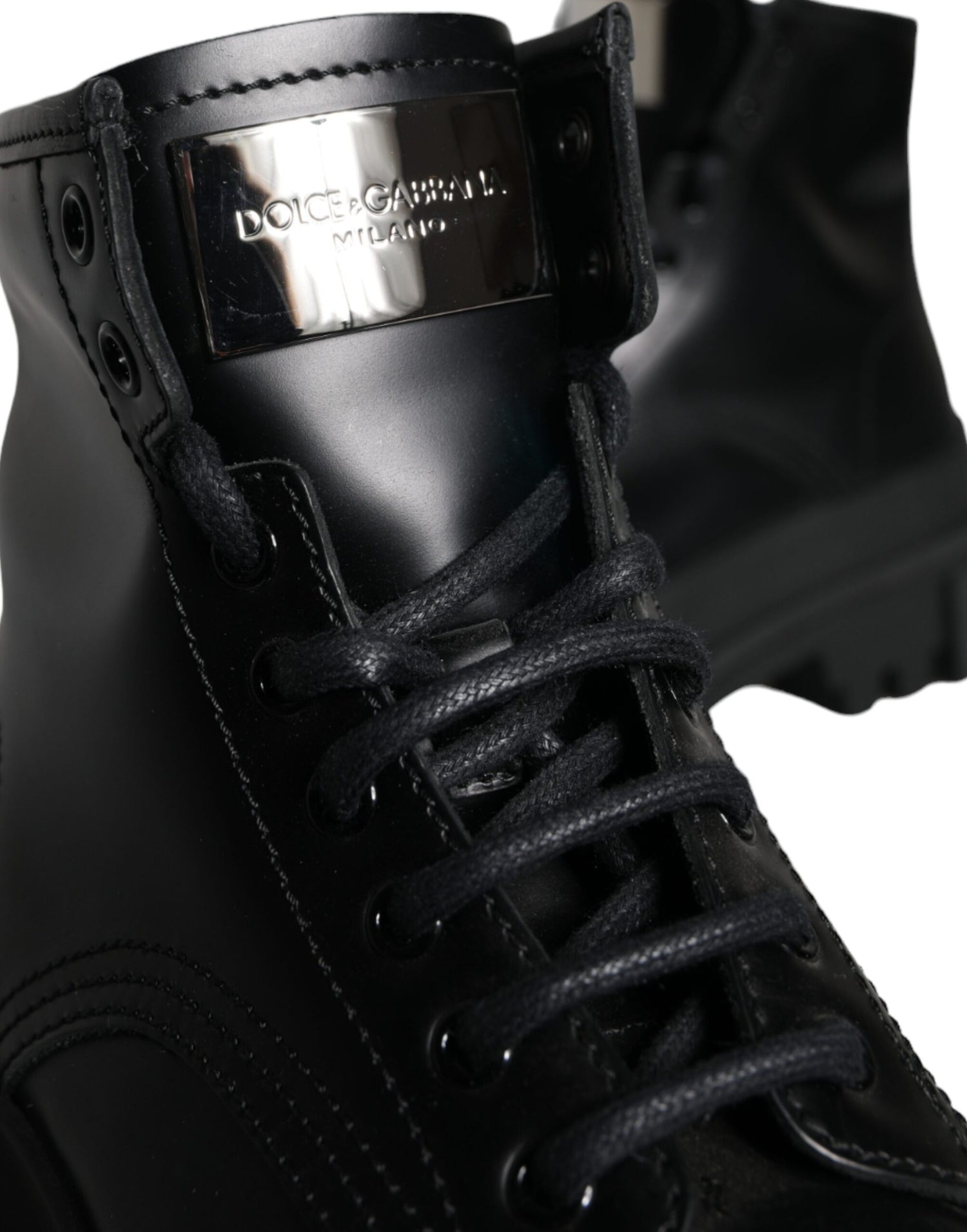 Dolce &amp; Gabbana Black Lace Up Mid Calf Boots Men Shoes