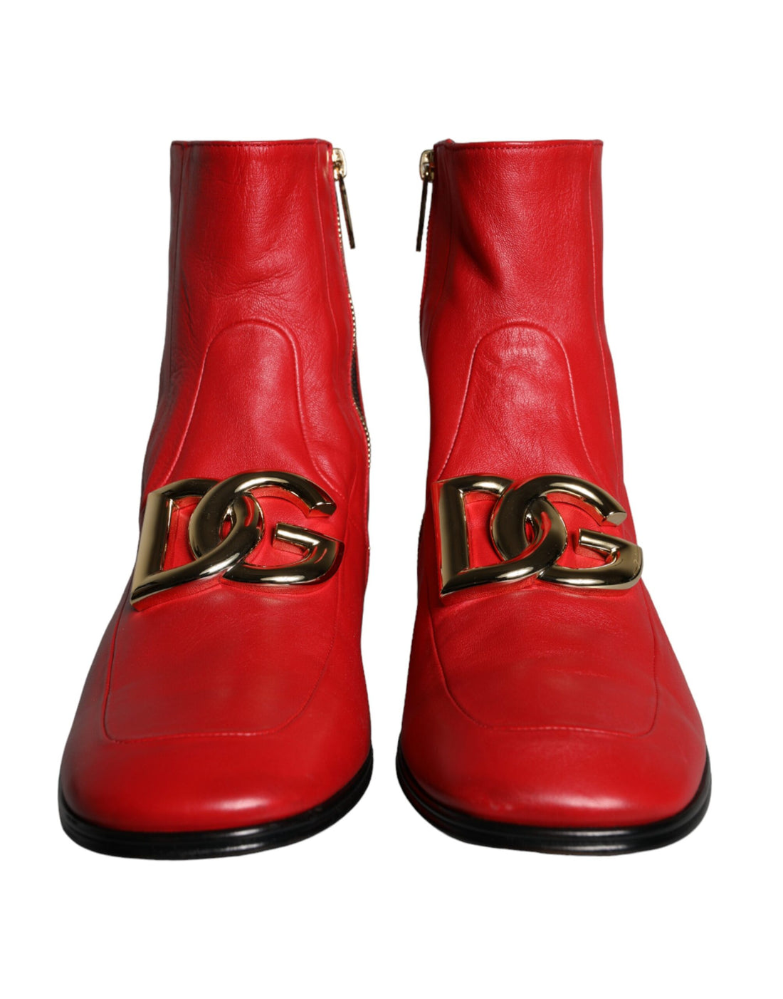 Dolce &amp; Gabbana Red Lambskin Leather Men Ankle Boots Shoes