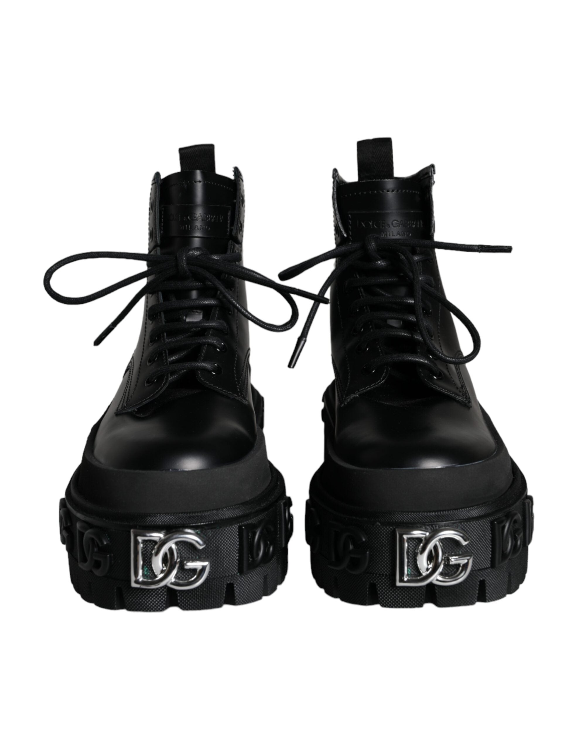 Dolce &amp; Gabbana Black Lace Up Trekking Ankle Boots Men Shoes