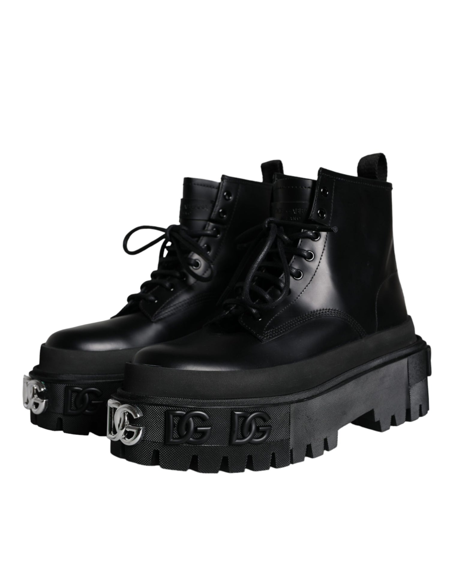 Dolce &amp; Gabbana Black Lace Up Trekking Ankle Boots Men Shoes