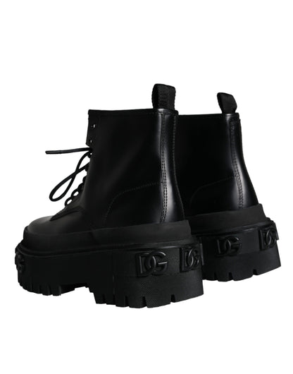 Dolce &amp; Gabbana Black Lace Up Trekking Ankle Boots Men Shoes