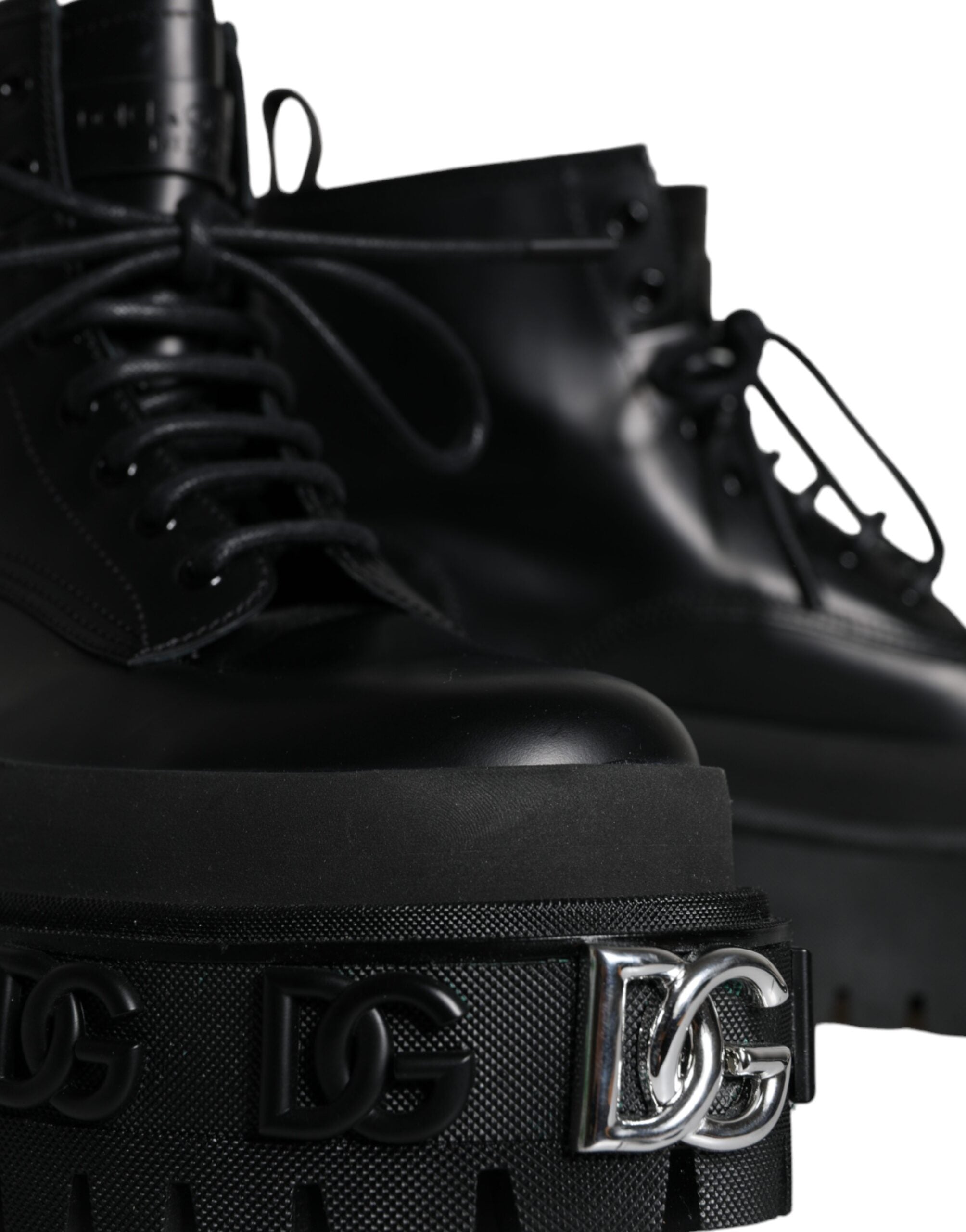 Dolce &amp; Gabbana Black Lace Up Trekking Ankle Boots Men Shoes