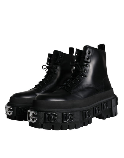 Dolce &amp; Gabbana Black Lace Up Trekking Ankle Boots Men Shoes