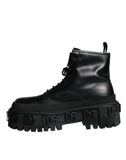 Dolce &amp; Gabbana Black Lace Up Trekking Ankle Boots Men Shoes