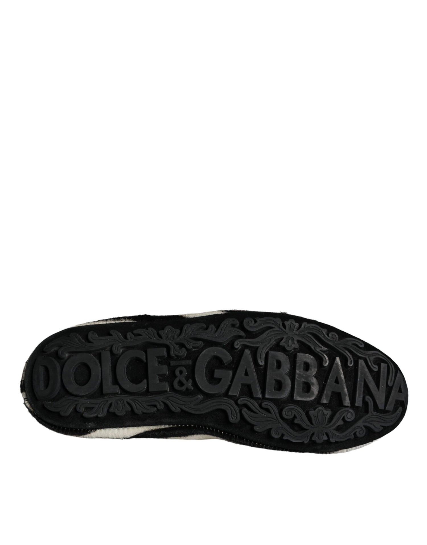 Dolce &amp; Gabbana Black White Calf Fur Slip On Loafers Men Shoes