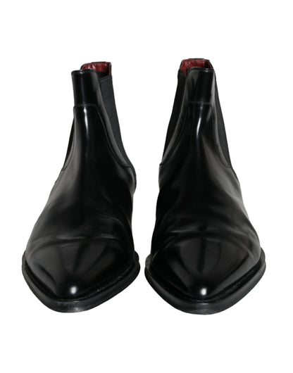 Dolce &amp; Gabbana Black Leather Chelsea Ankle Boots Shoes