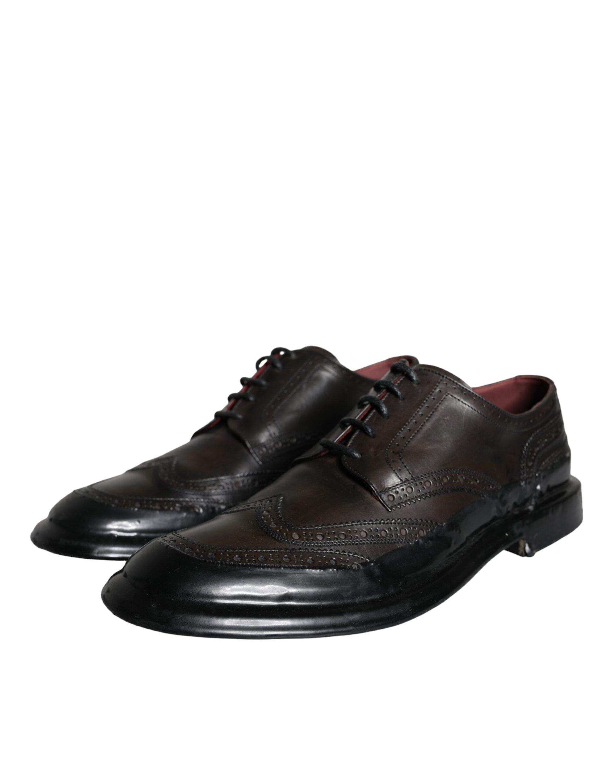 Dolce &amp; Gabbana Black Leather Oxford Wingtip Formal Men Shoes