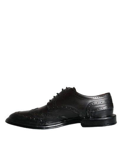 Dolce &amp; Gabbana Black Leather Oxford Wingtip Formal Men Shoes