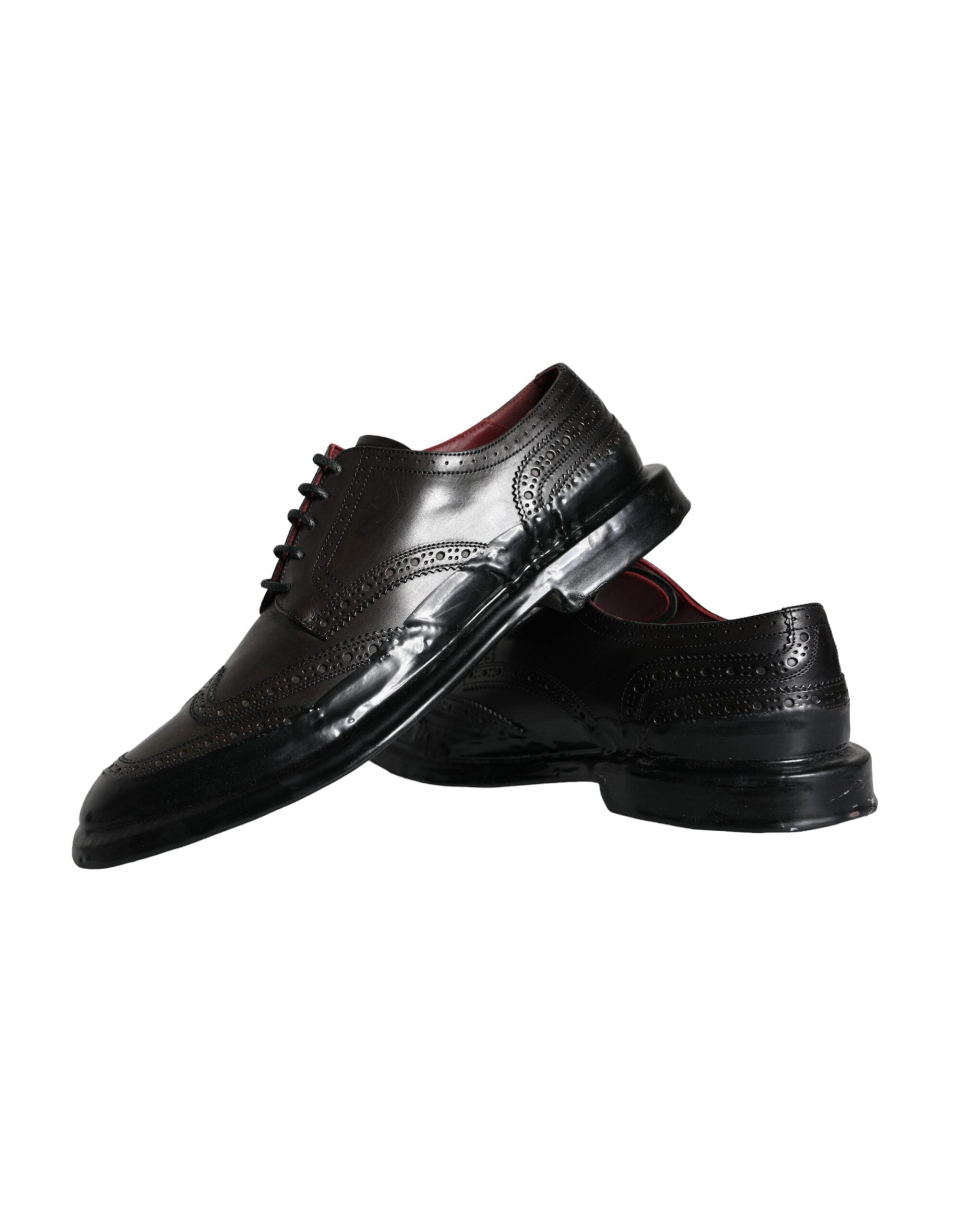 Dolce &amp; Gabbana Black Leather Oxford Wingtip Formal Men Shoes