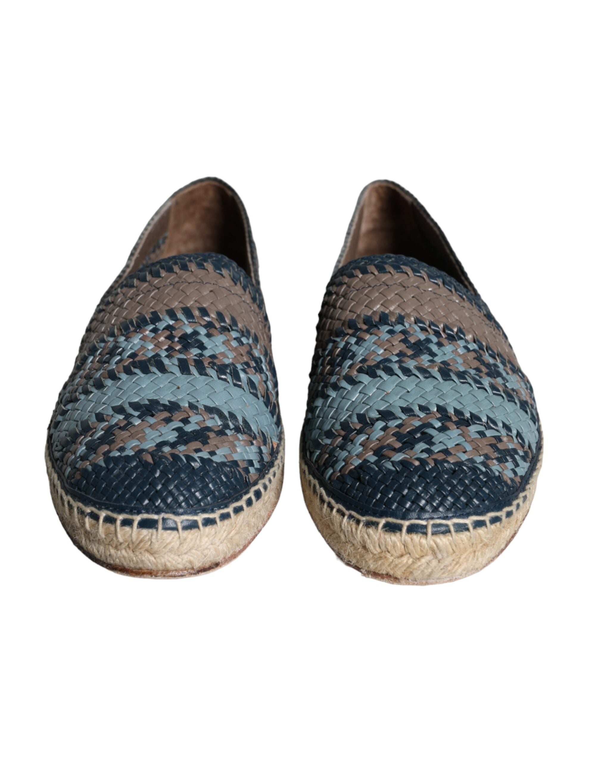 Dolce &amp; Gabbana Blue Gray Woven Leather Buffalo Espadrille Shoes