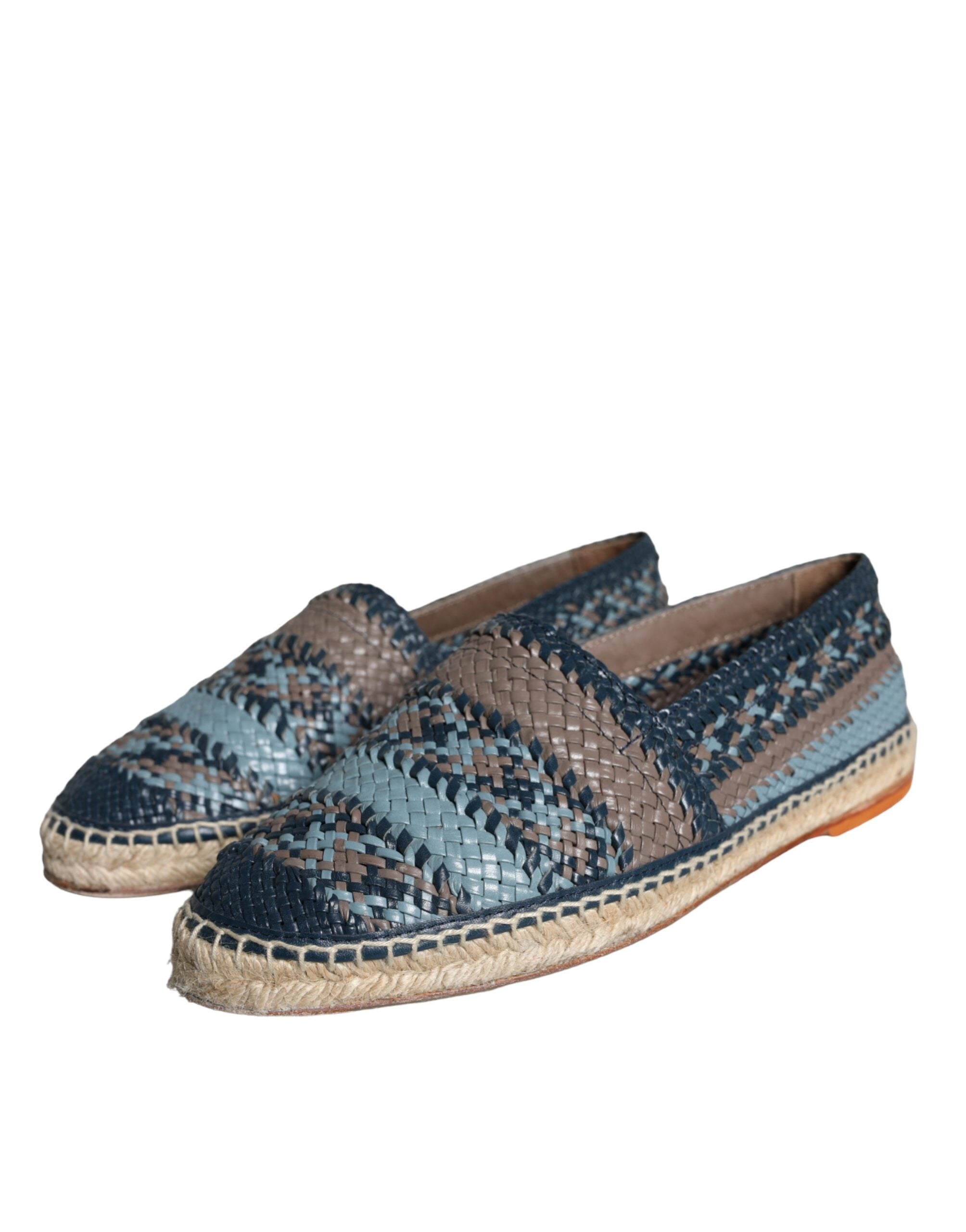 Dolce &amp; Gabbana Blue Gray Woven Leather Buffalo Espadrille Shoes