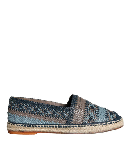 Dolce &amp; Gabbana Blue Gray Woven Leather Buffalo Espadrille Shoes