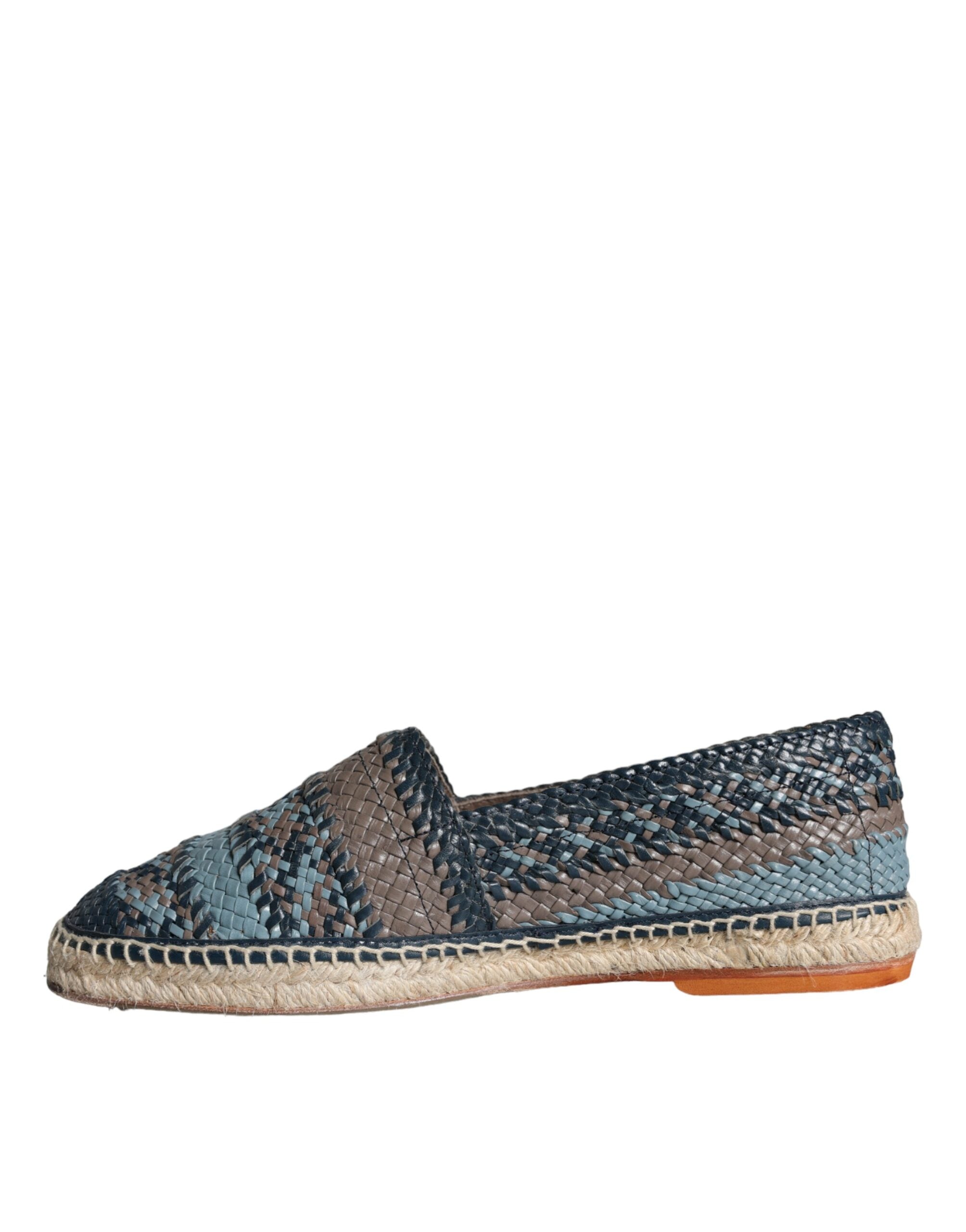 Dolce &amp; Gabbana Blue Gray Woven Leather Buffalo Espadrille Shoes