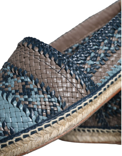 Dolce &amp; Gabbana Blue Gray Woven Leather Buffalo Espadrille Shoes