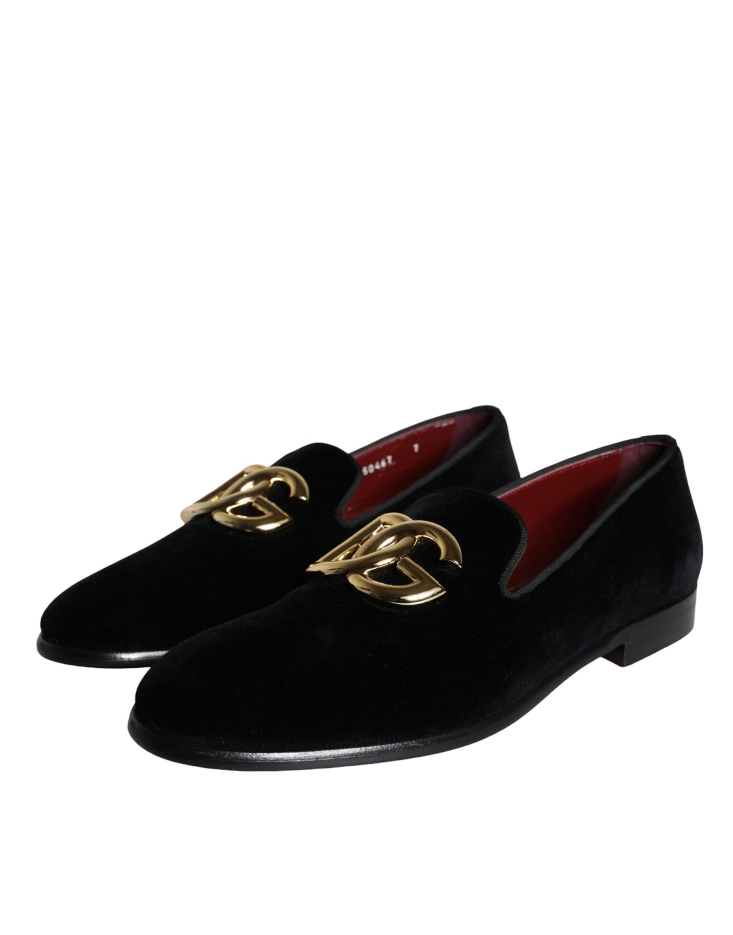 Dolce &amp; Gabbana Black Velvet Cotton Logo Loafers Dress Shoes