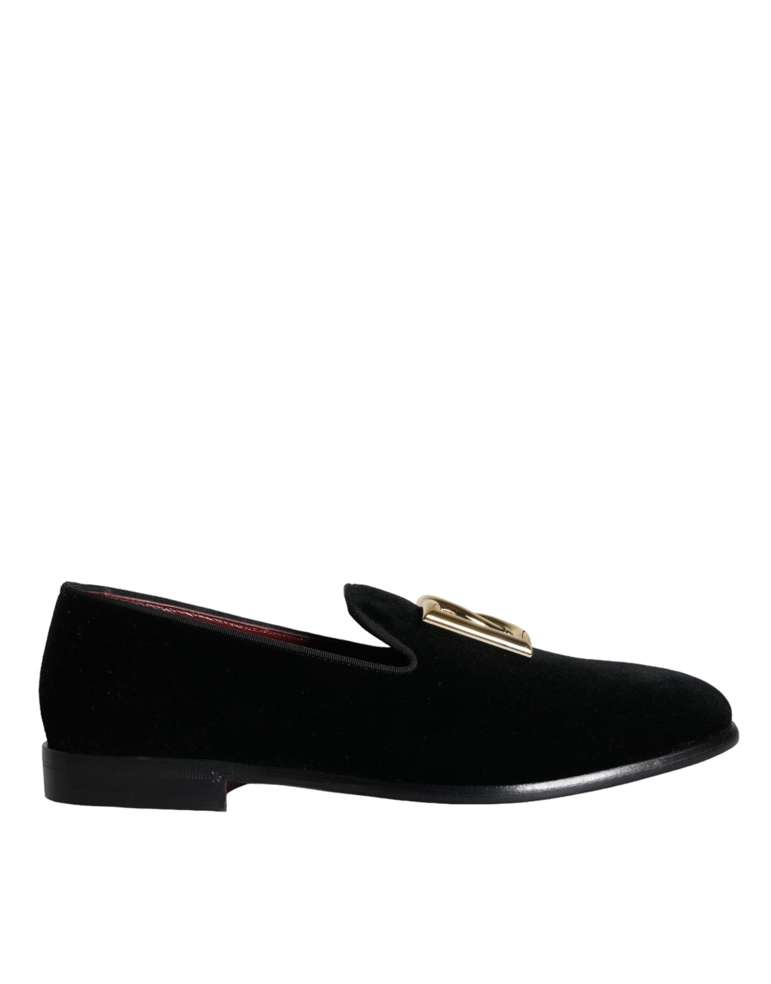 Dolce &amp; Gabbana Black Velvet Cotton Logo Loafers Dress Shoes