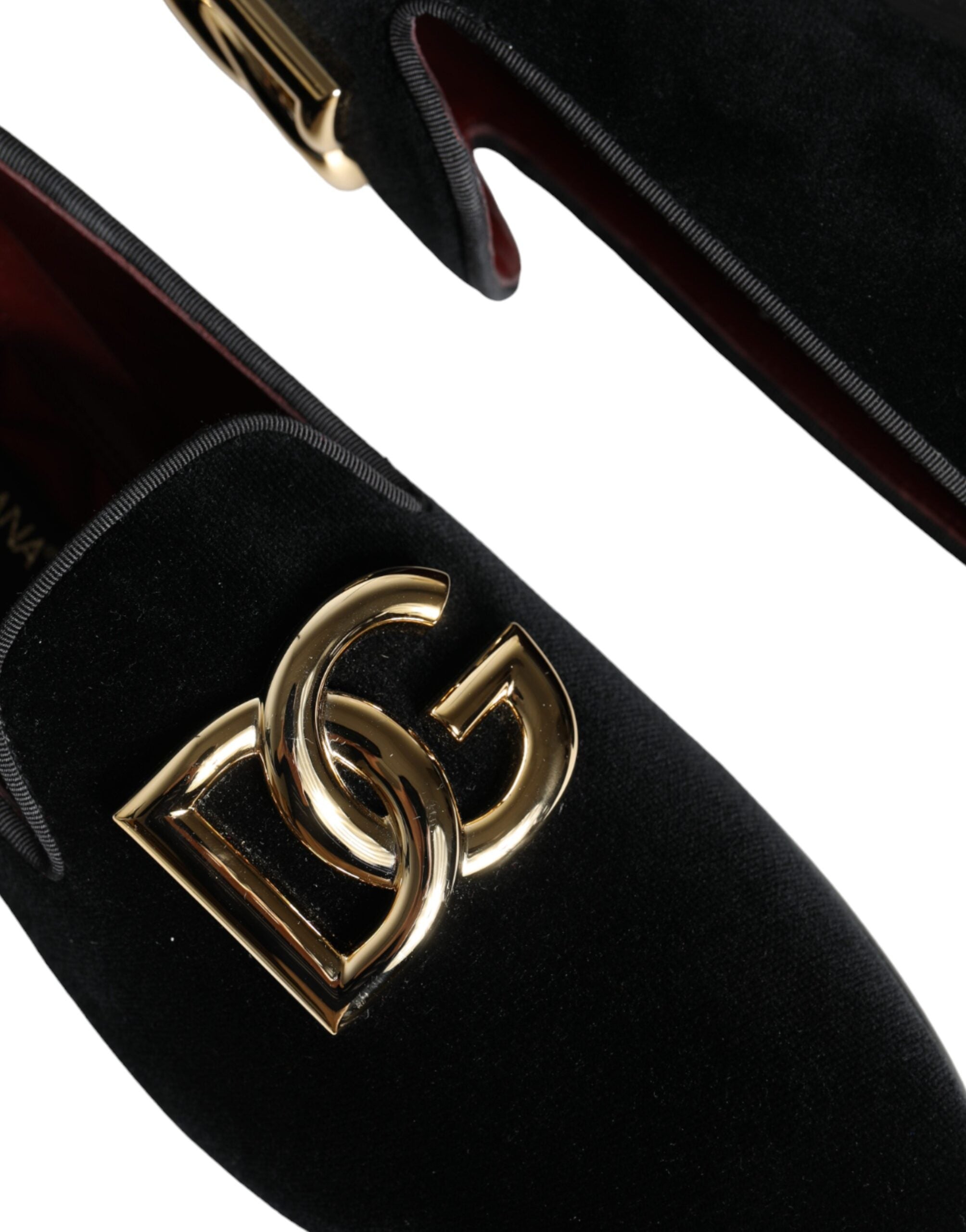 Dolce &amp; Gabbana Black Velvet Cotton Logo Loafers Dress Shoes