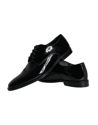 Dolce &amp; Gabbana Black Calfskin Leather Derby Men Dress Shoes