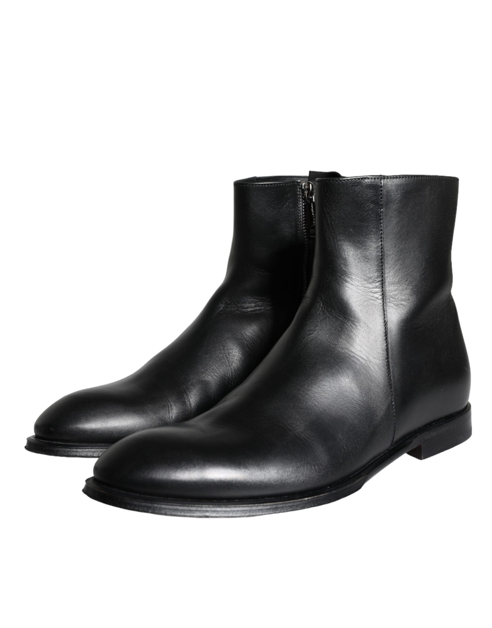 Dolce &amp; Gabbana Black Calf Leather Men Ankle Boots Men Shoes