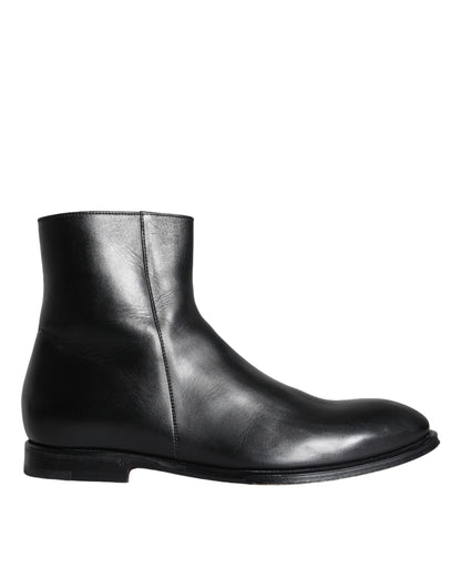 Dolce &amp; Gabbana Black Calf Leather Men Ankle Boots Men Shoes