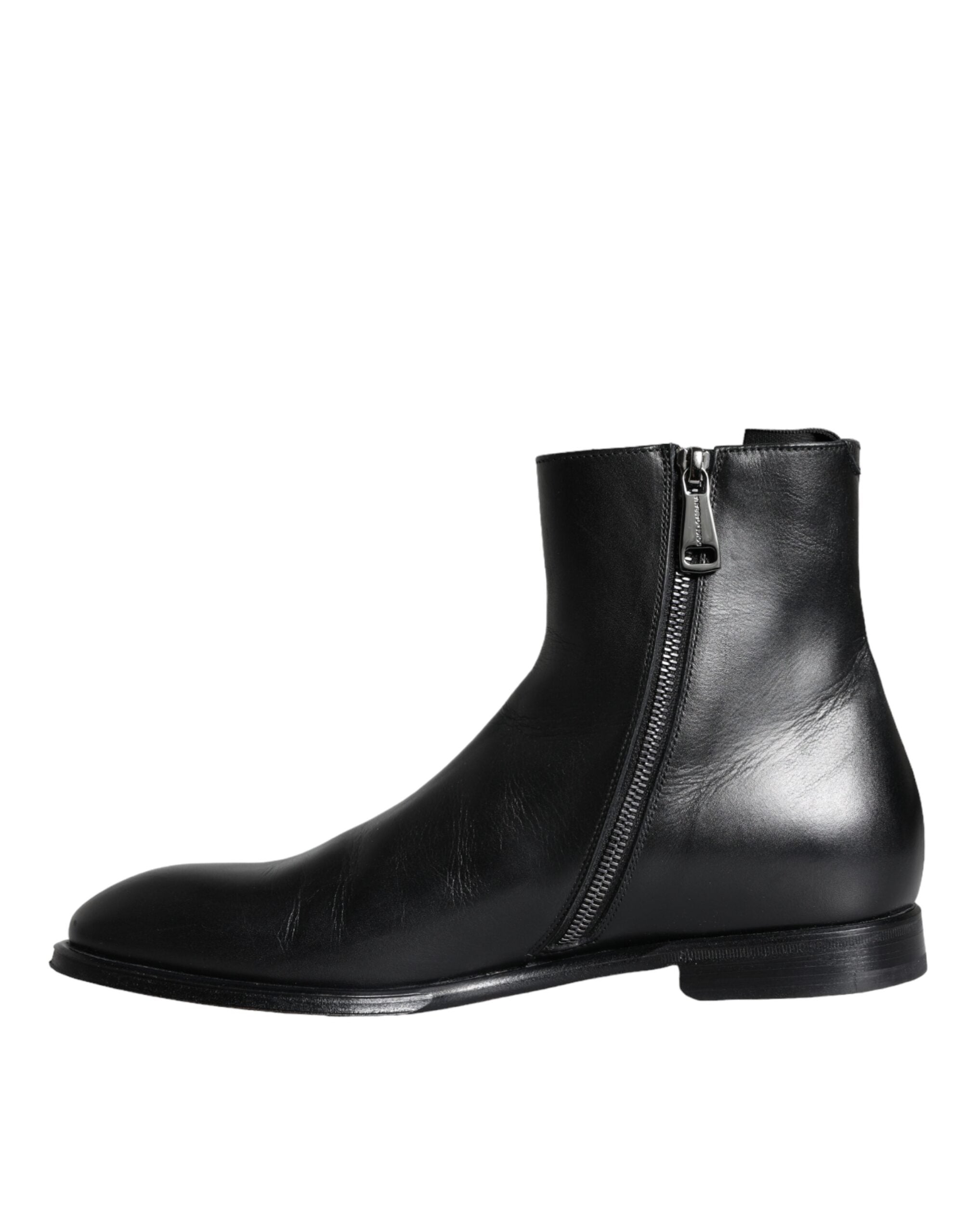 Dolce &amp; Gabbana Black Calf Leather Men Ankle Boots Men Shoes