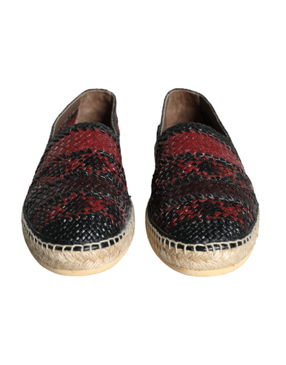 Dolce &amp; Gabbana Black Maroon Woven Leather Buffalo Men Espadrille Shoes