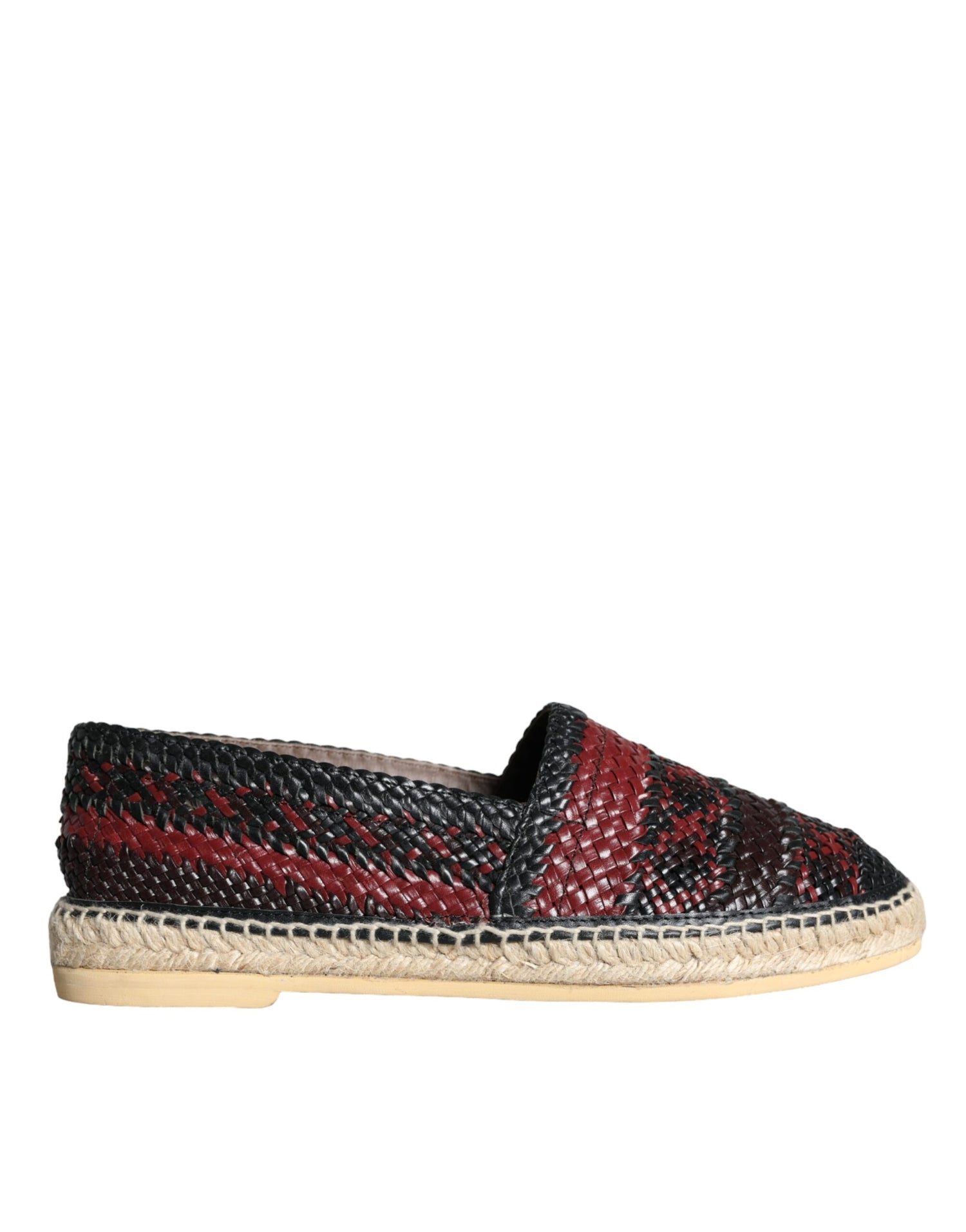 Dolce &amp; Gabbana Black Maroon Woven Leather Buffalo Men Espadrille Shoes