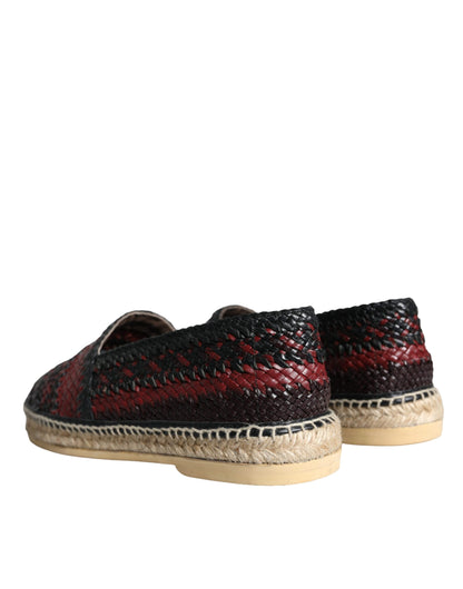 Dolce &amp; Gabbana Black Maroon Woven Leather Buffalo Men Espadrille Shoes