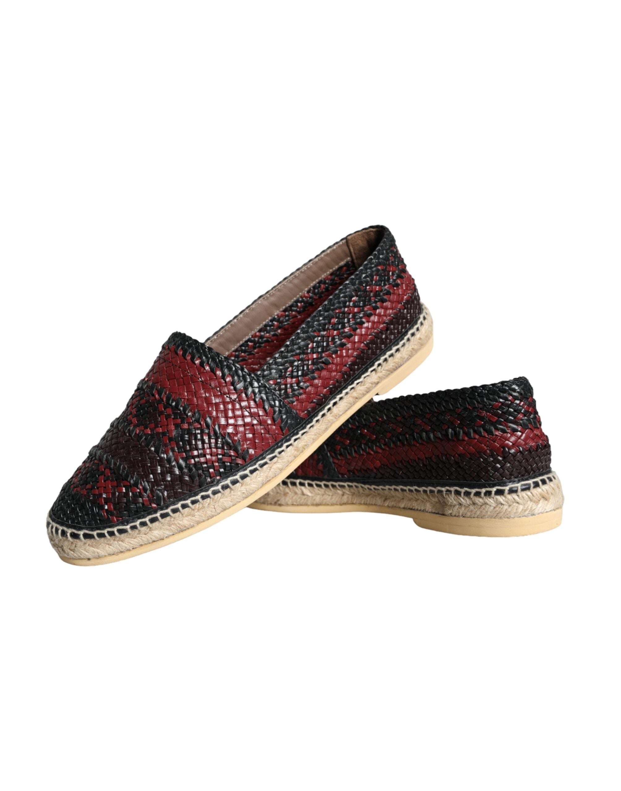 Dolce &amp; Gabbana Black Maroon Woven Leather Buffalo Men Espadrille Shoes