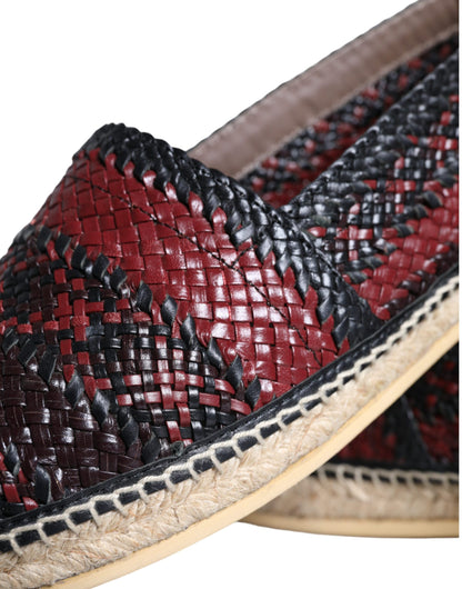 Dolce &amp; Gabbana Black Maroon Woven Leather Buffalo Men Espadrille Shoes