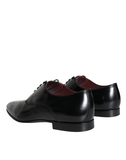 Dolce &amp; Gabbana Black Calfskin Leather Derby Men Dress Shoes